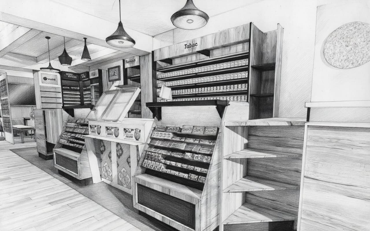 Design sketch — tobacco shop fitting
